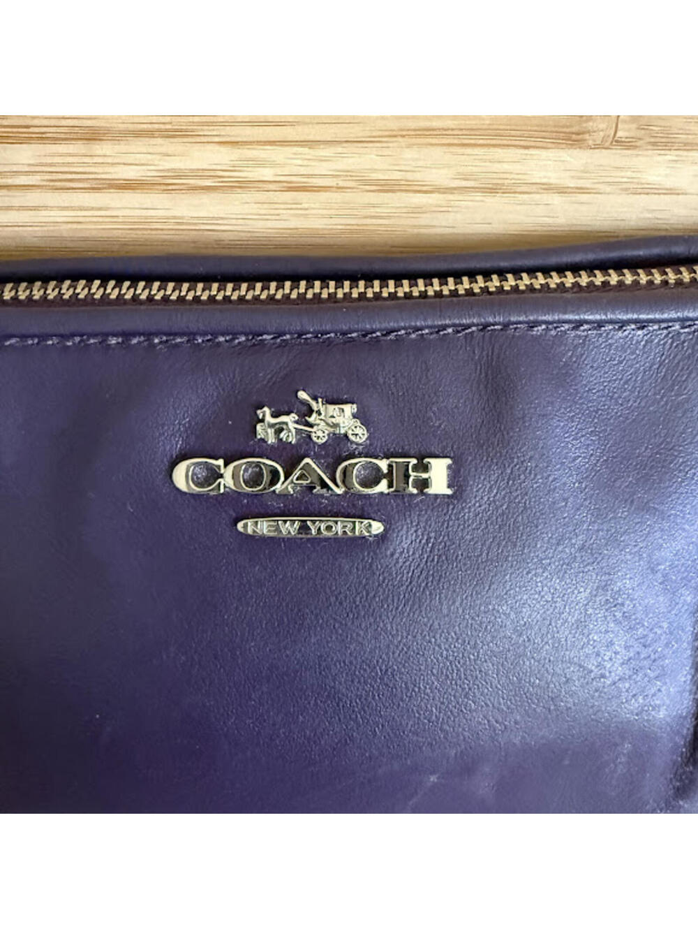 Coach Colette Dark Violet Smooth Leather Pleated Large Wristlet / Clutch F52153 - Picture 3 of 9